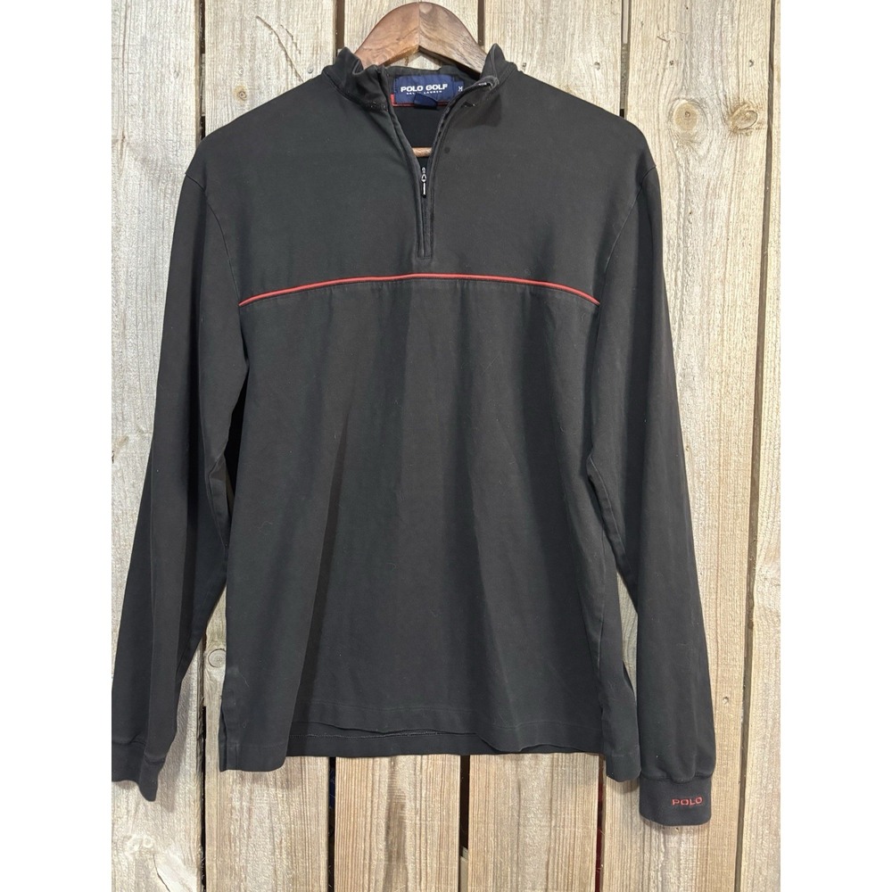 Polo Golf Ralph Lauren 1/4 Zip Mens M Black Red Stretch Long Sleeve‎ Golf Shirt